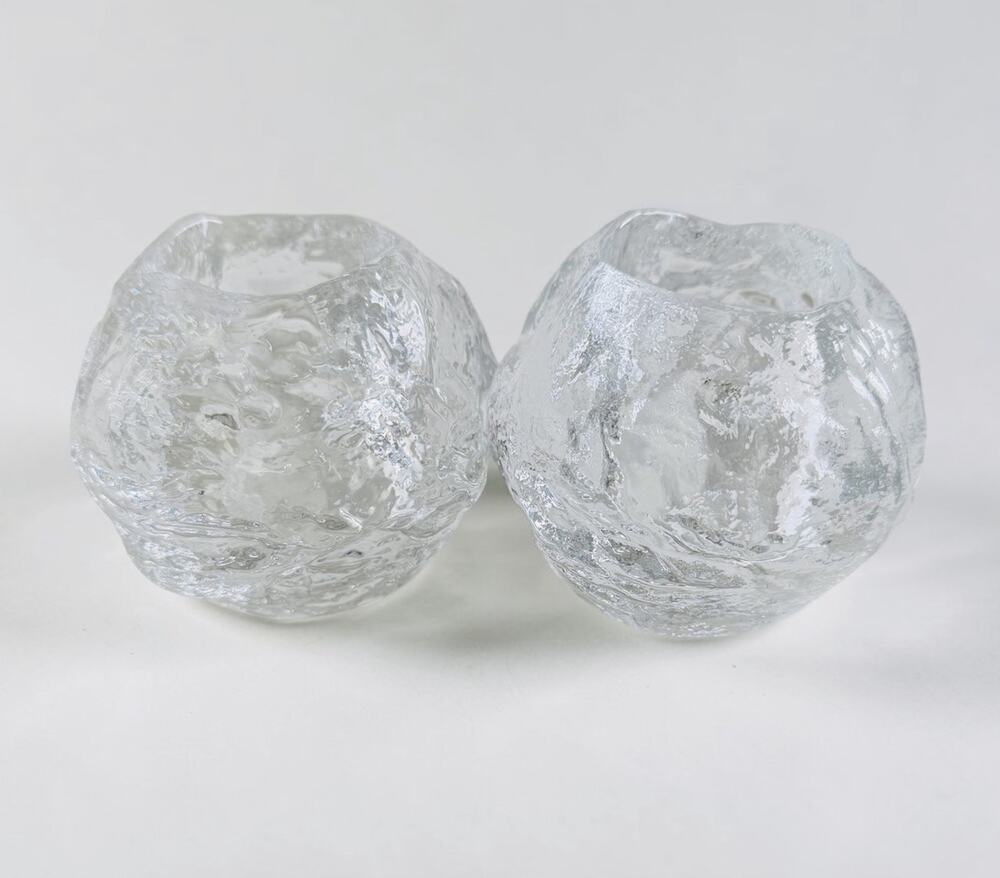 Vtg 2 Snowball Glass Votive Candle Holders Kosta Boda?